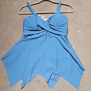 Nwt Blue Asymmetric Handkerchief Hem Swim Top #160